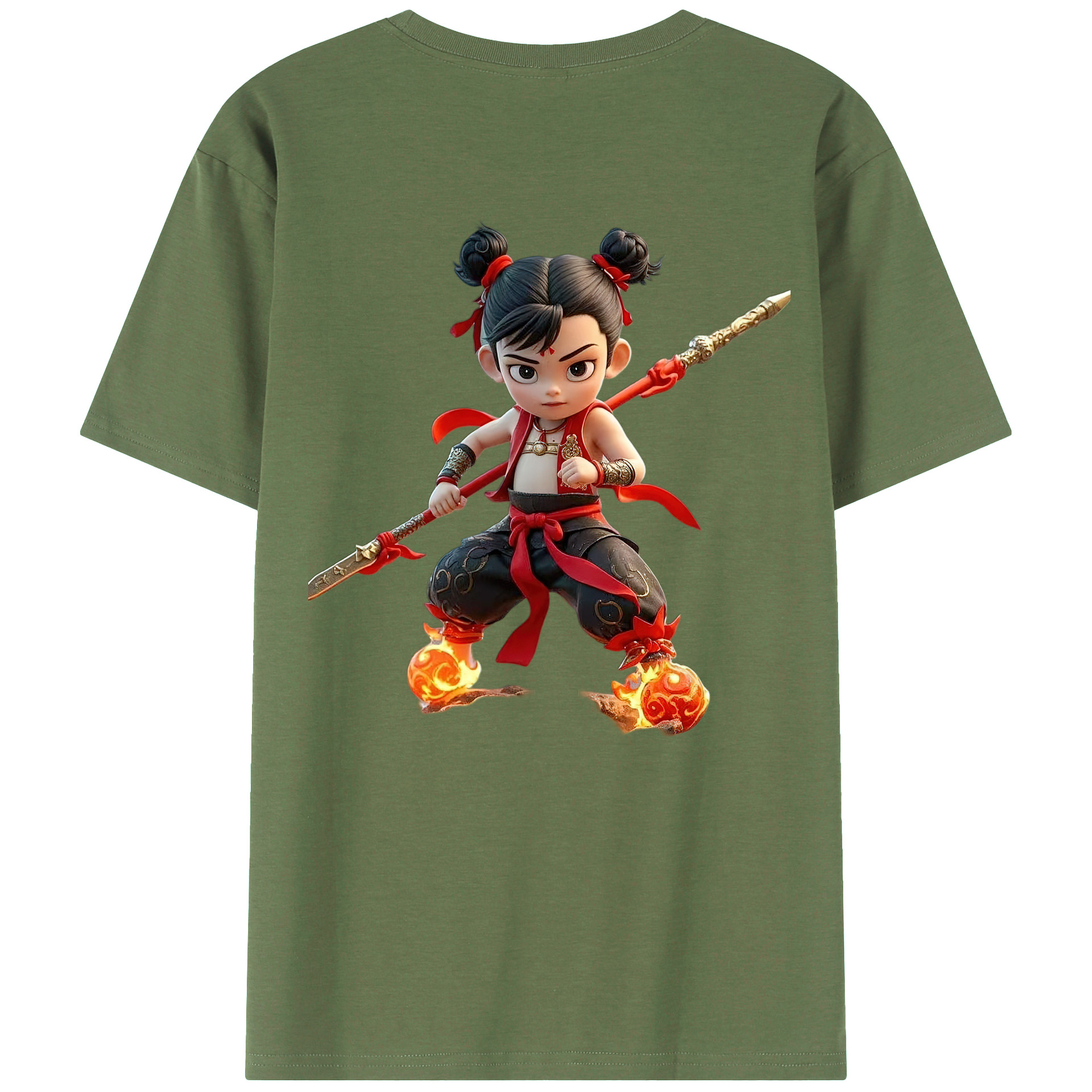 （画像用） Ne Zha 2 ナタ 魔童の大暴れ 綿100％ メンズ半袖Tシャツ（バックプリント） 通気性